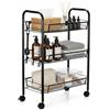 Romon Carrello Cucina, Salvaspazio 3 Ripiani, Metallo Antiruggine con Ruote e Ganci, Cestino a Rete Traspirante, Ideale per Cucina E Bagno, Nero