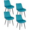 Baroni Home Set di 4 Sedie Moderne con Rivestimento in Velluto e Gambe in Acciaio Nero, Poltrona da Soggiorno, Camera da Letto, Sala da Pranzo, 53x86x44 cm Blu Petrolio