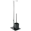 MSV - unità WC combinata 2 in 1 in Acciaio Inox - Supporto WC con Contenitore Rimovibile - Scopino e portarotolo - Vetro Nero - Ø30 cm - Altezza 70 cm - Design Moderno e Versatile