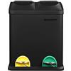 Songmics Pattumiera, Cestino per Smaltimento di 30 L, 2 x 15 L, con Secchi Interni, Pedali Colorati, per Cucina, Soggiorno, Nero LTB30B