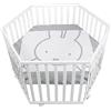 roba Box Esagonale per Bambini e Neonati miffy® - con Materassino e Ruote con Freni - Regolabile in 3 Altezze - da 0 a 24 Mesi - Legno Laccato Bianco