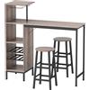 HOMCOM Set tavolo da bar 3 pezzi con ripiani, portabottiglie, portabicchieri e 2 sgabelli con poggiapiedi, Grigio | Aosom Italy