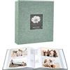 WEFHEF Album Fotografico in Lino 6 Pollici (15x10 cm), Album Foto con 200 Tasche, Fotolibro Scrivibile Regalo Creativo per Matrimonio/Bambino/Anniversario/Viaggi, 22cmx22cm (Verde)