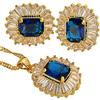 Rizilia FIORIRE Parure di Gioielli Pendente con 18 Catena & Perno Orecchini Taglio Rotondo CZ [Simulata Zaffiro Blu] in Placcato Oro Giallo, Semplice Ed Elegante Moderno