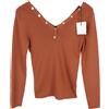 Sandro Justy Maglione Donna XL a Coste Scollo V Manica Lunga Rosso Mattone