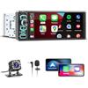 KMUTZY 6,28" Autoradio 1 DIN con Schermo,Car Radio con Wireless CarPlay Android Auto,Radio 1 Din Car Play Supporta Bluetooth,Mirror Link, Telecamera Posteriore,FM,EQ,Type-C,Mic,Touchscreen,Navigazione GPS