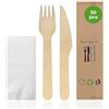 Bioexxe Set Posate Usa e Getta Imbustate - Posate Monouso in Legno, Biodegradabili - no plastica - con Salvietta e Forchette Usa e Getta (Pacco 50 kit)