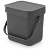 Brabantia Sort & Go Pattumiera 3L (Grey), Pattumiera cucina in plastica con maniglia, Secchio spazzatura salvaspazio con coperchio stay open rimovibile, Cestino umido facile da pulire