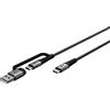 Goobay 80x Goobay 70279 Cavo tessile USB 2in1, grigio spaziale/argento, 3 m, 3 m, nero-grigio - cavo di ricarica USB-C™ extra robusto con adattatore per dispositivi USB-A