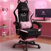 GTPLAYER Simpatica sedia da gioco con tessuto in velluto, sedia da gioco, sedia da ufficio ergonomica sedia da gioco con orecchie di gatto, memory foam e poggiapiedi, 150kg