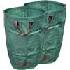 TENAX Garden Bag Stand 265L Sacco Giardino 67x76 cm Verde, Confezione da 2 Pezzi, Sacco per Foglie e Rifiuti Verdi, in Polipropilene Impermeabile, Autoportante Pieghevole con Maniglie, Senza Coperchio