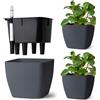 T4U Set da 3 Vaso Autoirriganti 17,5 cm Quadrati con Indicatore dell'Acqua, Vaso per Piante da Interno per Principianti e Persone Impegnate, Vasi per Edera e Pothos, Uso Interno ed Esterno (Grigio)
