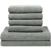 ZOLLNER Set di asciugamani - 4 asciugamani da bagno 50x100 cm e 2 teli doccia 70x140 cm - super assorbenti - grigio chiaro - con gancetto - lavabili a 60°C - cotone - qualità d'albergo