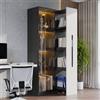 Lexiou 160 cm Armadio Multifunzione Libreria e Vetrina con Ante in Vetro Temperato, Telaio Porta in Alluminio, 1 Anta, 1 Cassetto Laterale, con Ruote e Illuminazione a LED, Tavolo da Sala da Pranzo (Nero+
