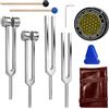 Poiykmt Set di diapason per guarigione (128 Hz, 256 Hz, 512 Hz, 528 Hz), diapason medico per la meditazione e la guarigione del suono, con attivatore e due martelli in gomma