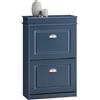 SoBuy Mobiletto Ingresso Salvaspazio a 2 Ante - Scarpiera Salvaspazio Slim Ingresso con Cassetto e Ganci - per 8 Paia - Scarpiera Blu in MDF 54x24x82cm per Corridoio - FSR78-B