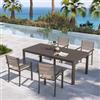 DEGHI Set pranzo tortora con tavolo 200/260/320x100 cm e 4 sedie con braccioli textilene e alluminio - Carioca
