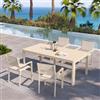 DEGHI Set pranzo vaniglia con tavolo 200/260/320x100 cm e 4 sedie con braccioli textilene e alluminio - Carioca