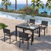 DEGHI Set pranzo antracite con tavolo 135/270x90 cm top vetro e 4 sedie con braccioli textilene e alluminio - Carioca