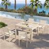 DEGHI Set pranzo vaniglia con tavolo 135/270x90 cm top vetro e 4 sedie con braccioli textilene e alluminio - Carioca