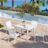 DEGHI Set pranzo bianco con tavolo 105/210x75 cm e 4 sedie con braccioli tondi textilene e alluminio - Carioca