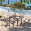 DEGHI Set pranzo tortora con tavolo 105/210x75 cm e 4 sedie con braccioli tondi textilene e alluminio - Carioca