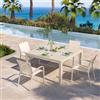 DEGHI Set pranzo vaniglia con tavolo 136x136 cm e 4 sedie con braccioli tondi textilene e alluminio - Carioca