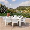 DEGHI Set pranzo bianco con tavolo 160x160 cm e 8 sedie con braccioli tondi textilene e alluminio - Carioca