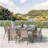DEGHI Set pranzo tortora con tavolo 160x160 cm e 8 sedie con braccioli tondi textilene e alluminio - Carioca