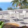 DEGHI Set pranzo bianco con tavolo 90x90 cm e 4 sedie con braccioli tondi textilene e alluminio - Carioca