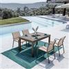 DEGHI Set pranzo tortora con tavolo 135/270x90 cm e 4 sedie con braccioli tondi textilene e alluminio - Carioca