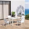 DEGHI Set pranzo bianco con tavolo 140/210x77 cm e 4 sedie con braccioli tondi textilene e alluminio - Carioca