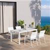 DEGHI Set pranzo bianco con tavolo 160/240x90 cm e 4 sedie con braccioli tondi textilene e alluminio - Carioca