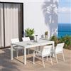 DEGHI Set pranzo bianco con tavolo 180/240x100 cm e 4 sedie con braccioli tondi textilene e alluminio - Carioca