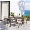 DEGHI Set pranzo tortora con tavolo 180/240x100 cm e 4 sedie con braccioli tondi textilene e alluminio - Carioca
