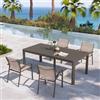 DEGHI Set pranzo tortora con tavolo 200/260/320x100 cm e 4 sedie con braccioli tondi textilene e alluminio - Carioca