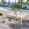 DEGHI Set pranzo vaniglia con tavolo 200/260/320x100 cm e 4 sedie con braccioli tondi textilene e alluminio - Carioca