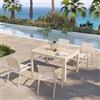 DEGHI Set pranzo vaniglia con tavolo 135/270x90 cm top vetro e 4 sedie con braccioli tondi textilene e alluminio - Carioca