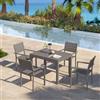 DEGHI Set pranzo tortora con tavolo 105/210x75 cm e 4 sedie con braccioli in alluminio a doghe - Carioca