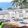 DEGHI Set pranzo bianco con tavolo 90x90 cm e 4 sedie con braccioli in alluminio a doghe - Carioca