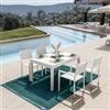 DEGHI Set pranzo bianco con tavolo 135/270x90 cm e 4 sedie con braccioli in alluminio a doghe - Carioca