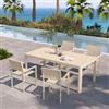 DEGHI Set pranzo vaniglia con tavolo 200/260/320x100 cm e 4 sedie con braccioli in alluminio a doghe - Carioca