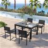 DEGHI Set pranzo antracite con tavolo 135/270x90 cm top vetro e 4 sedie con braccioli in alluminio a doghe - Carioca