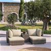 DEGHI Set relax modulare in polyrattan marrone con tavolino top in vetro e cuscini beige - Tropico