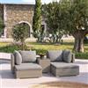 DEGHI Set relax modulare in polyrattan tortora con tavolino top in vetro e cuscini grigi - Tropico