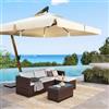 DEGHI Set relax angolare in polyrattan marrone con cuscini bianchi e tavolino - Requel