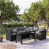 DEGHI Set pranzo angolare con tavolo 145x75 cm in polyrattan nero con cuscini - Antony