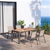 DEGHI Set pranzo tavolo 160x80 cm top effetto legno miele e 4 sedie con braccioli in textilene tortora - Carioca Wood