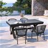 DEGHI Set pranzo tavolo allungabile 180/240x100 cm e 4 poltrone in alluminio e corda antracite - Zelegant