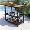 DEGHI Carrello da esterno per cucina modulare 94x50x90h cm in alluminio nero e top effetto legno - Lancy